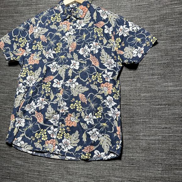 Express Shirt Men's Large Blue Floral Short Sleeve Button Up - Picture 5 of 13